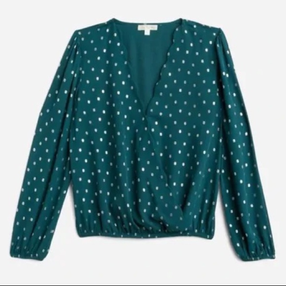 Nine Britton Ivana Scallop Detail Foil Print Blouse Teal Green - Medium
